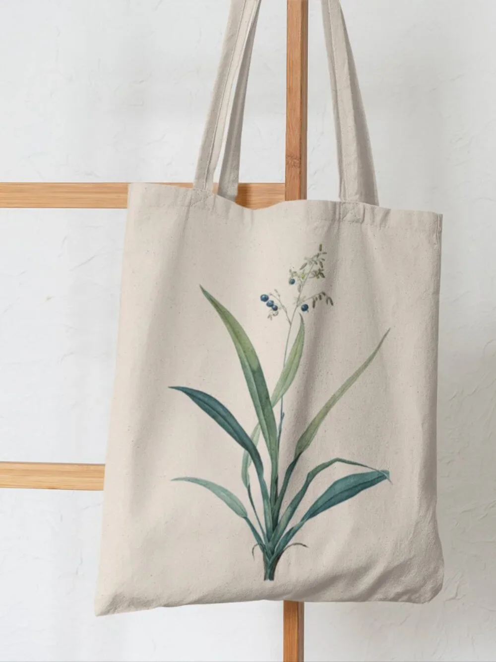 Flax Lily Vintage Floral Print Graphic Canvas Tote Bag